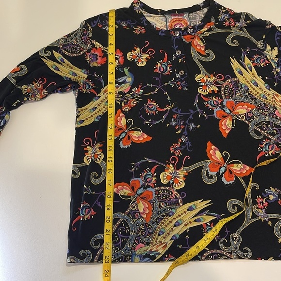 Johnny Was Pottery Henley 3/4 Sleeve Floral Print Tee Shirt - Picture 10 of 10